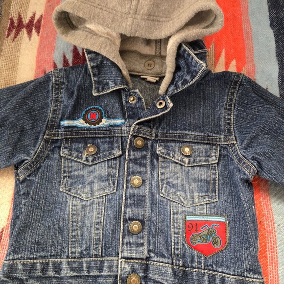 retro/vintage baby Nevada size "20 pounds" denim jean jacket biker w/hood - Picture 1 of 2